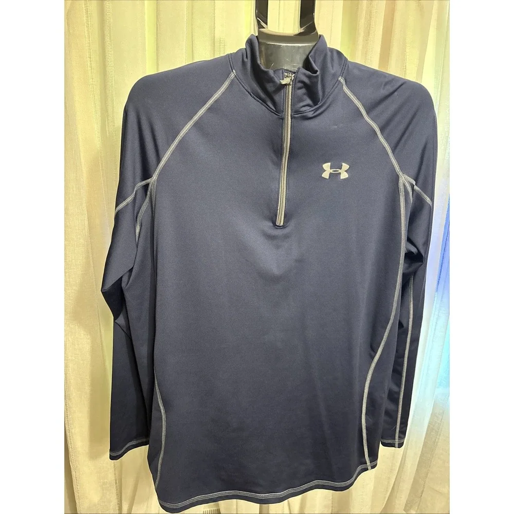 Under Armor Men's Blue  1/4 Zip Mock Neck Long Sleeve Active‎  Lightweight Top L